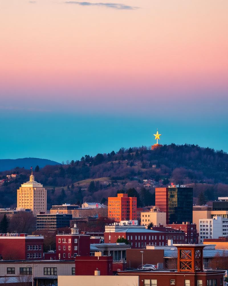 Roanoke and the surrounding Blue Ridge Mountains